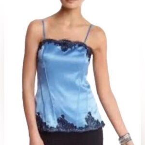WHBM Blue with Black Lace Cami Size S NWOT